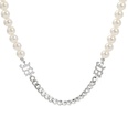 fashion retro asymmetric pearl stitching necklace simple alloy collarbone chainpicture10